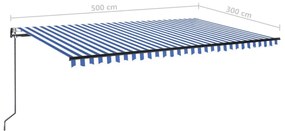 Toldo automático LED e sensor de vento 500x300 cm azul e branco