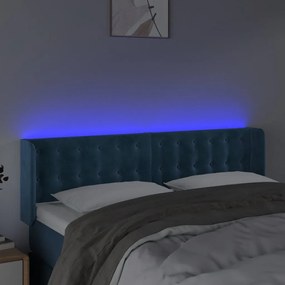 Cabeceira cama c/ luzes LED veludo 147x16x78/88 cm azul-escuro