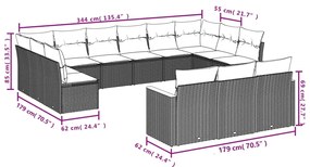 13 pcs conjunto de sofás de jardim com almofadões vime PE preto