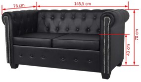 Conjunto sofás Chesterfield 2 + 3 lugares couro artific. preto