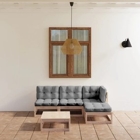 vidaXL 5 pcs conjunto lounge de jardim c/ almofadões pinho maciço