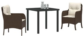 Conjunto de Jantar de Jardim de 3 Peças com Almofadas Castanho Vime Po