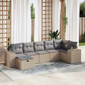 7 pcs conjunto de sofás p/ jardim com almofadões vime PE bege