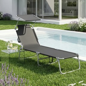 Espreguiçadeira jardim dobrável, com capacidade para 110 kg, com pára-sol ajustável Preto