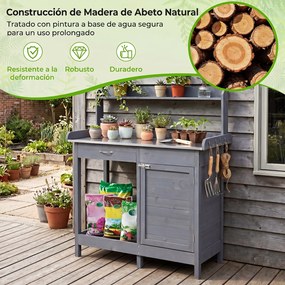 Mesa de Jardinagem, 112 x 46,5 x 125 cm, Tampo em Aço Inoxidável, Cinzento