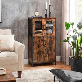 Aparador com portas de vidro 60 x 30 x 108 cm Castanho Vintage-preto
