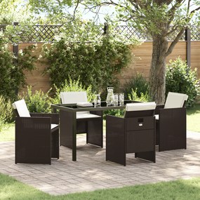 vidaXL Conjunto de Jantar de Jardim 5 Peças com Almofadas Rattan Poliéster Castanho