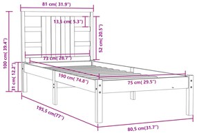 Estrutura cama pequena solteiro 75x190 cm madeira maciça preto