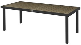 Outsunny Mesa de Jardim Retangular para 8 Pessoas com Bancada de Ripas e Estrutura de Alumínio 190x90x74 cm Preto e Madeira | Aosom Portugal