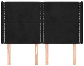 Cabeceira de cama c/ abas veludo 147x16x118/128 cm preto
