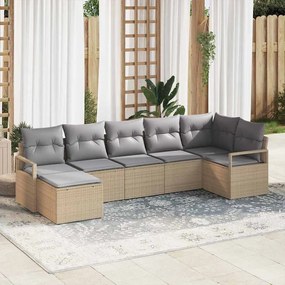 vidaXL Conjunto de Sofá de Jardim de 7 Peças com Almofadas Bege Rattan em Poliéster