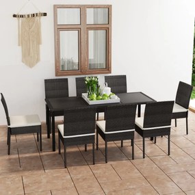 vidaXL 9 pcs conjunto de jantar para jardim vime PE preto