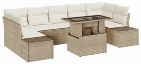 Conjunto de Sofá de Jardim 8 Peças com Almofadas Bege em Rattan Sintét