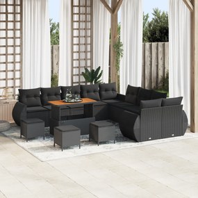 Conjunto de Sofá de Jardim vidaXL com 14 Peças com Almofadas Vime Sint