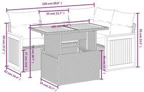 5 pcs conjunto de sofás p/ jardim com almofadões vime PE bege