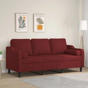 vidaXL Sofá 3 lug. c/ almofadas/almofadões 180cm tecido vermelho tinto