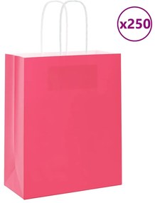 vidaXL Sacos de papel 250 unid com alças rosa 18x8x22 cm