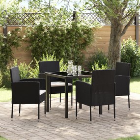 vidaXL Conjunto de Jantar de Jardim com 5 Peças e Almofadas Preto Rattan Poliéster
