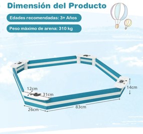 Caixa Infantil Areia de Madeira para Exterior Caixa de Areia com 4 Lugares Integrados Estrutura Semi Fundo Crianças 3+ Anos 126 x 126 x 14 cm Azul