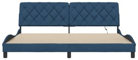 Estrutura de cama com LED sem colchão 200x200 cm tecido azul