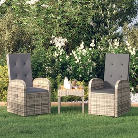 Cadeiras de jardim reclináveis c/ almofadões 2pcs vime PE cinza