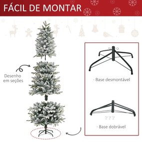 Árvore de Natal Ø105x210cm Neve Artificial com 784 Pontas de Ramos Ignífugos e Suporte de Aço Decoração de Natal para Interiores Verde e Branco