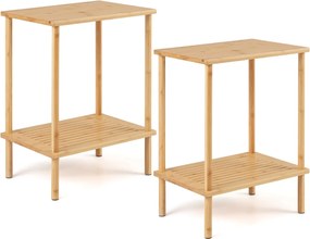 Conjunto de 2 mesas auxiliares de bambu com 2 níveis 40 x 30 x 55 cm e prateleiras de arrumação retangulares para chá e sofá de canto, sala de estar N
