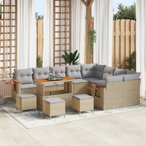 Conjunto de Sofá de Jardim de 13 peças com Almofadas Bege Vime Acácia