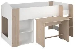 Cama Alta SHELTER com Secretária Carvalho e Branco L90 x P200 cm