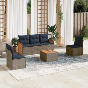vidaXL 6 pcs conjunto sofás p/ jardim c/ almofadões vime PE cinzento