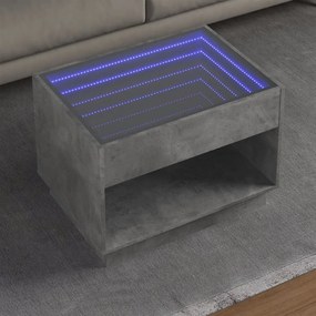 Mesa de centro luzes LED Infinity 70x50x50 cm cinzento cimento