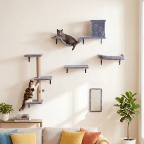 Parque de Parede para Gatos, 29 x 21 x 84 cm, 5 em 1, Cinzento