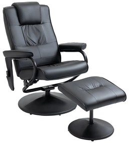 HOMCOM Poltrona Conforto Luxo Massagem Elétrica Reclinável 145° com Banco Apoio Pés Giratória Relax 77x84x95 cm Preto | Aosom Portugal