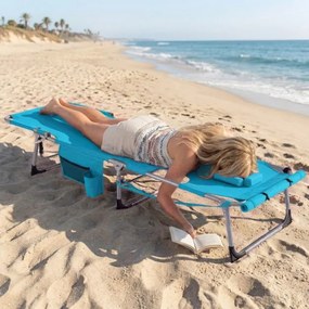 Espreguiçadeira de praia dobrável 166 x 60 x 35 cm com abertura para o rosto e almofada removível; encosto com 4 posições, com alça e correia; para pi