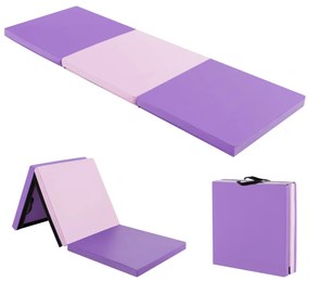 Tapete duplo portátil ginástica leve para exercícios com 3 dores e 2 lados, almofada compacta de espuma EPE para academia, 180 x 60 x 5 cm Rosa