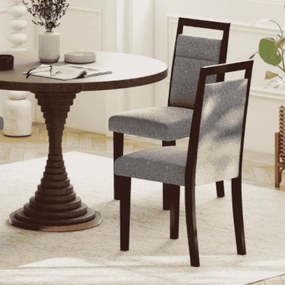 Conjunto de 2 cadeiras de jantar estofadas com assento acolchoado e encosto reclinável Pernas em madeira de borracha Alça Cinza + Castanho