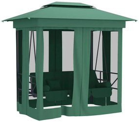 Gazebo de jardim c/ banco baloiço conversível tecido/aço verde
