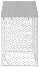 Canil de exterior com teto 3x1,5x2,5 m aço galvanizado prateado