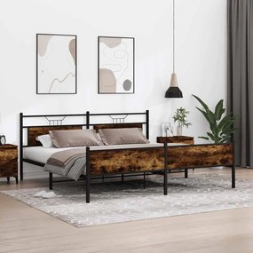 Estrutura de cama sem colchão 200x200cm metal carvalho fumado