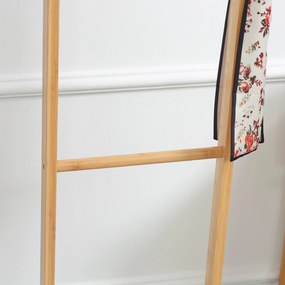 HOMCOM Cabide de Pé de Bambu Cabide de Pé para Roupas com 2 Ganchos e 3 Barras Suspensas para Entrada Corredor Dormitório Estilo Moderno 36x24x168cm Madeira