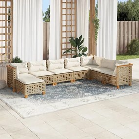 8 pcs conjunto de sofás p/ jardim com almofadões vime PE bege