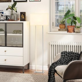 Candeeiro de Pé Moderno com Ecrã de Tecido Luz Noturna Interruptor de Pé e Base Metálica 45x15x150 cm Branco