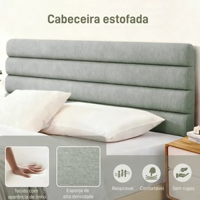Cabeceira de Cama 140 cm Altura Ajustável em 3 Níveis 106/116/126 cm Estofada em Linho Cinza
