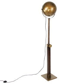 Candeeiro de pé industrial bronze com madeira ajustável - Haicha Industrial