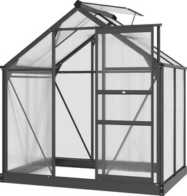 Outsunny Estufa de Jardim em Policarbonato 190x132x201 cm Resistente a Uv 30+ Fundação Reforçada Calha Cinza Claro | Aosom Portugal