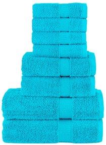 8pcs Conjunto toalhas banho premium SOLUND 600 gsm turquesa