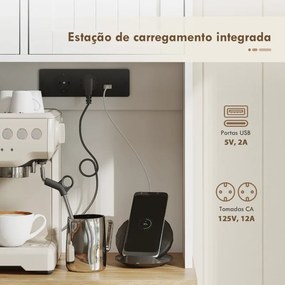 Armário de Cozinha Alto com Estação de Carregamento 6 Portas 1 Gaveta Prateleiras Ajustáveis 4 Prateleiras 100x40x173 cm Branco