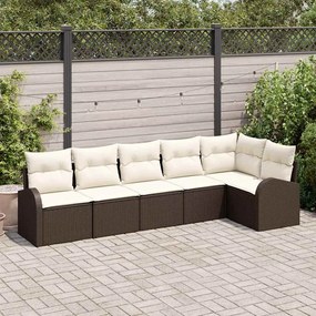 vidaXL Conjunto de Sofá 6 Peças com Almofadas Castanho Rattan Poliéster