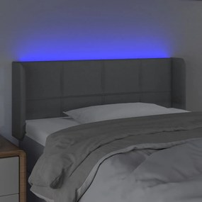 Cabeceira de cama c/ luzes LED tecido 93x16x78/88cm cinza-claro