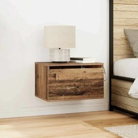 Mesa de cabeceira vidaXL com LED montada na parede em madeira envelhecida 50x36x30 cm